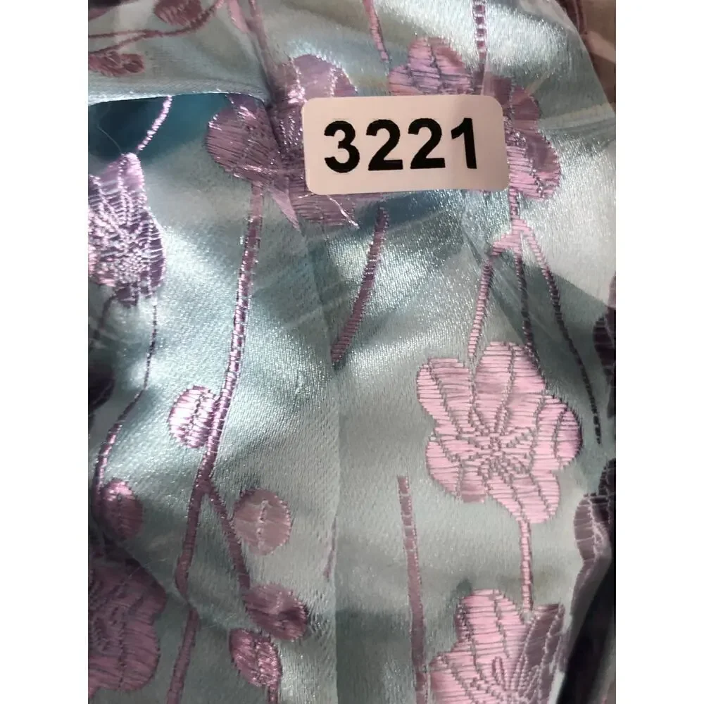 Sau Lee Jen Dress Satin Floral Jacquard Long Sleeve Square Neck Mini Blue Size 0